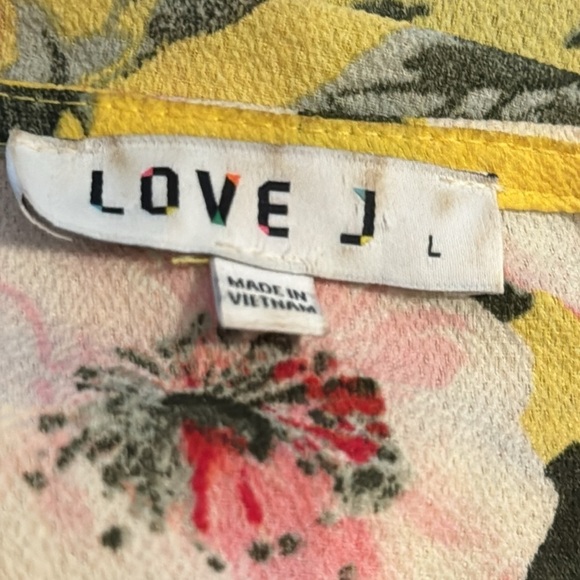 Love J yellow floral print kimono cover up top Sz L - Picture 5 of 7